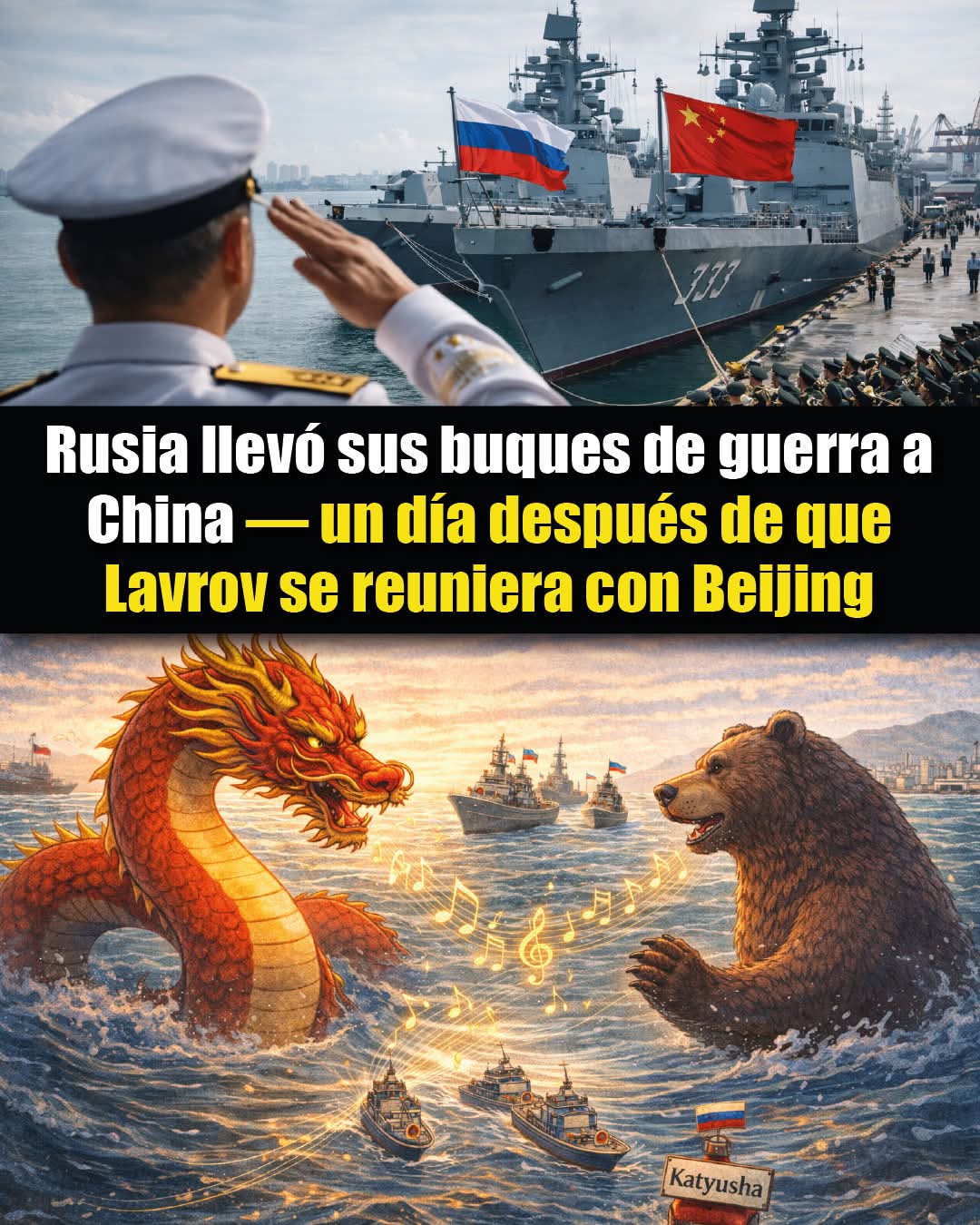 Banderas de China y Rusia en los mástiles